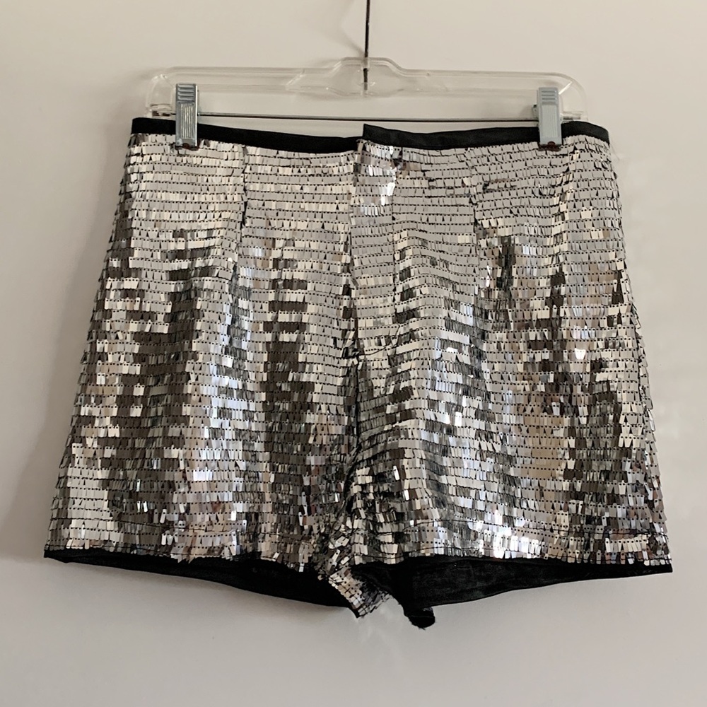 Silver Sequin High-Waisted Shorts
